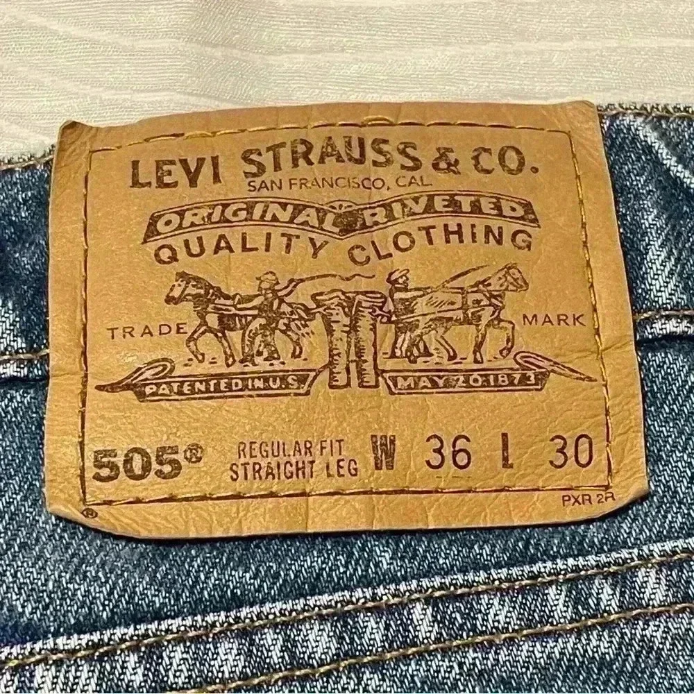 Vintage LEVI'S 505 blue Blank ORANGE TAB pure cotton made USA Jeans 36x30